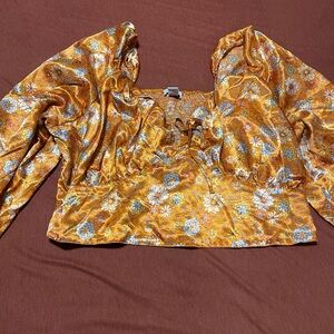 Orange satin floral long sleeve shirt size 4x